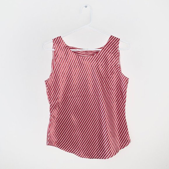 2/$30 Vintage Red White Striped Tank Top Silky - Picture 1 of 2